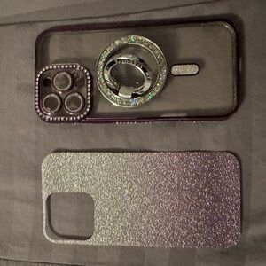 Glitter Phone Case with Ring Holder - Purple and Silver